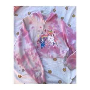 Lisa Frank Cropped Distressed Hoodie